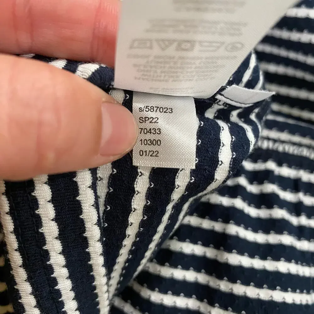 Loft Stripes Navy Blue & White Lightweight Double V Flounce Dress Sz Large - Picture 12 of 13